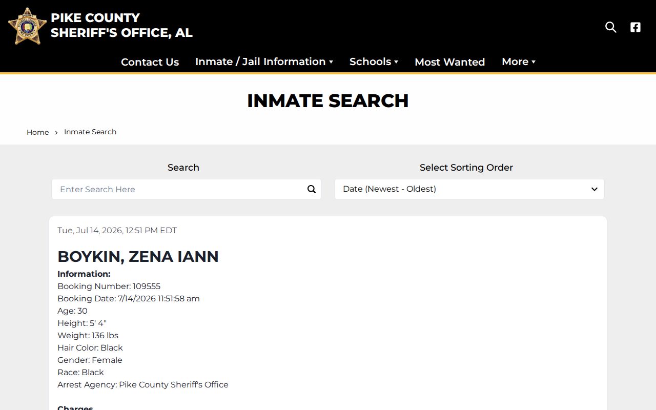Pike County arrest records sheriff inmate roster page