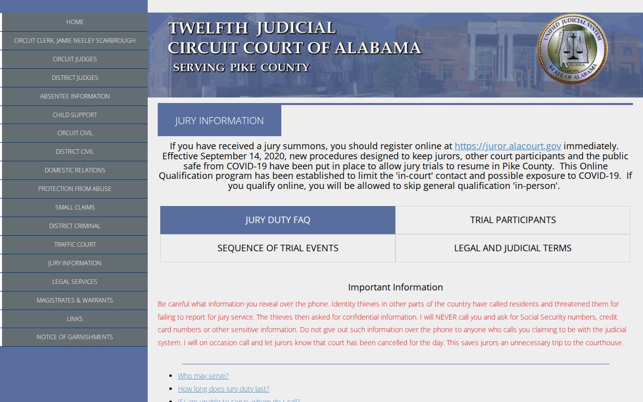 Pike County court dockets jury information