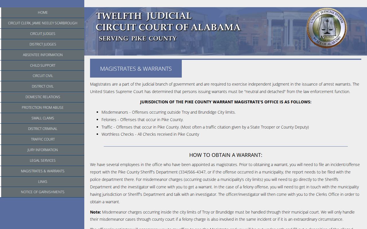 Pike County criminal court records magistrate warrant process