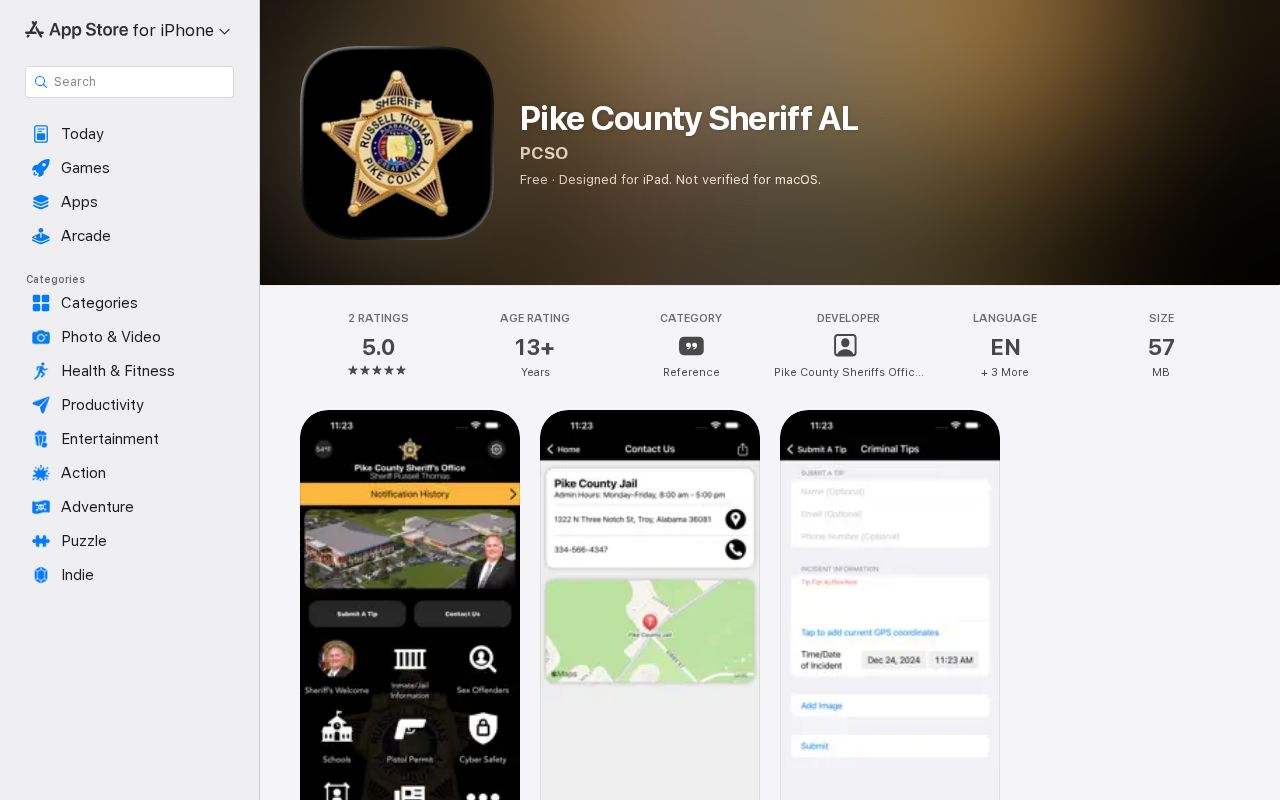 Pike County inmate roster app listing for Apple devices