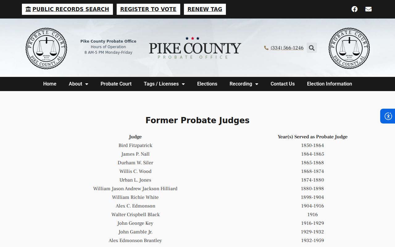 Pike County probate records former probate judges source