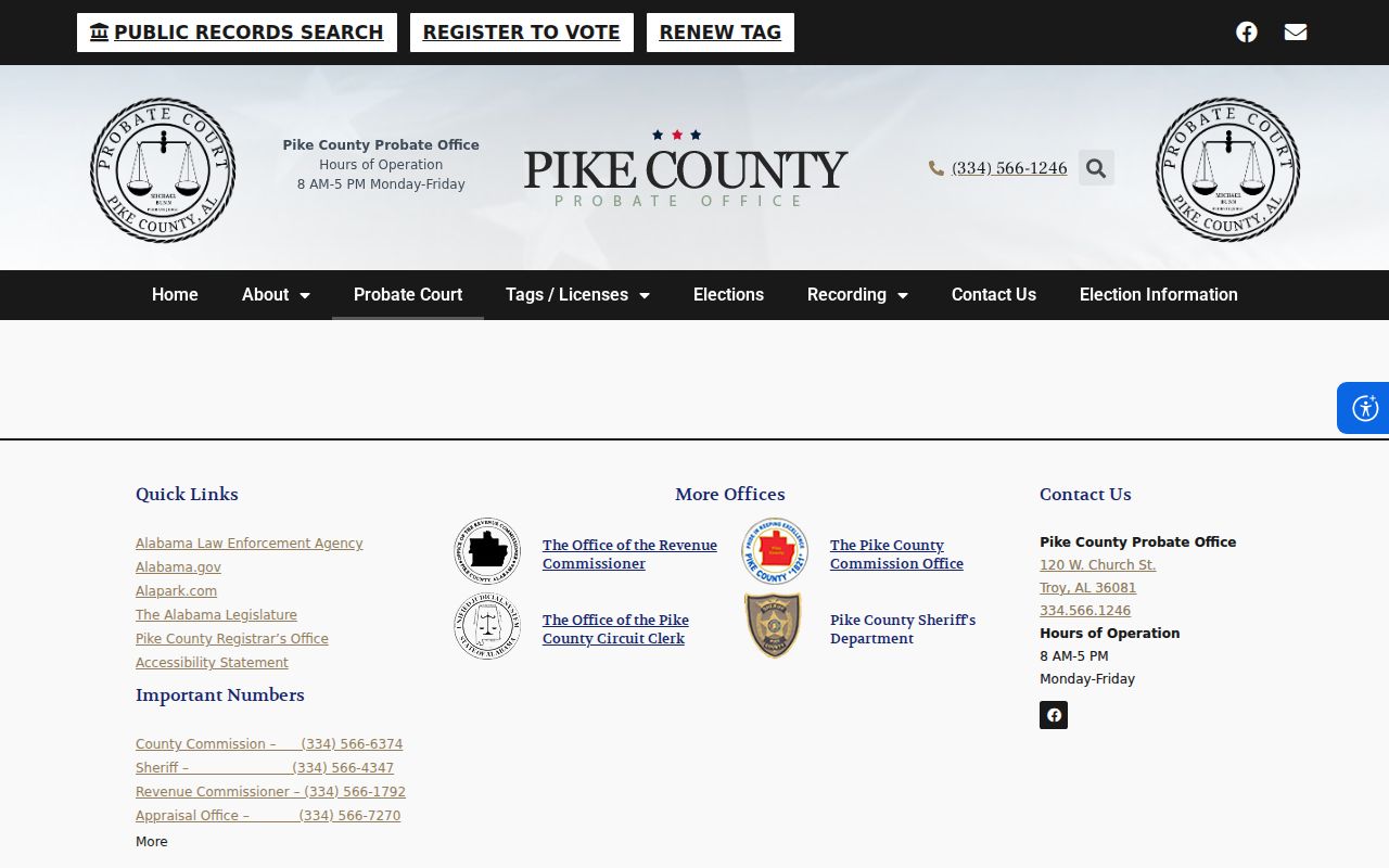 Pike County Probate Court record access page