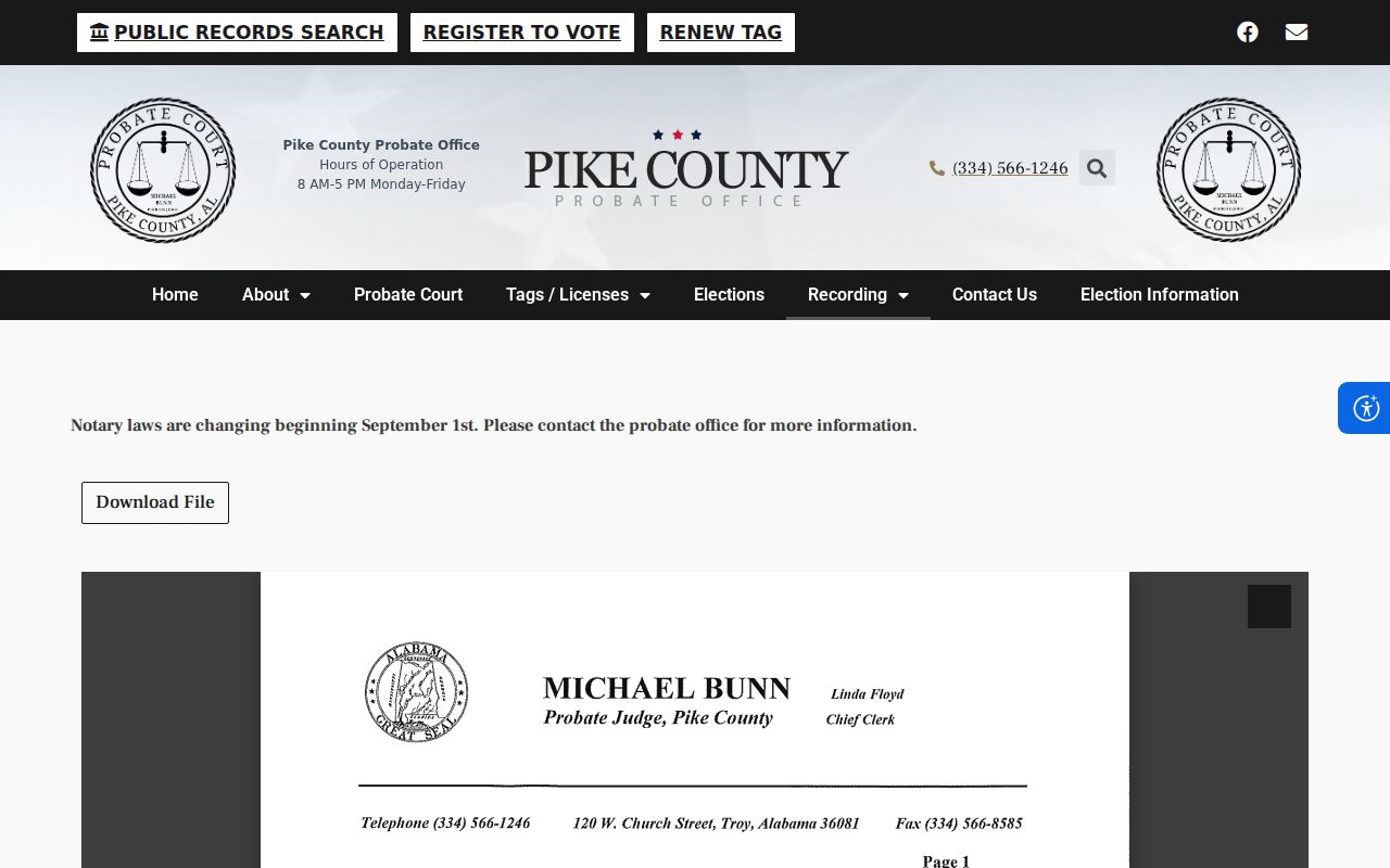 Pike County probate records recording fee information
