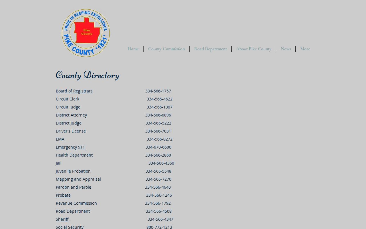 Pike County directory for probate records office routing