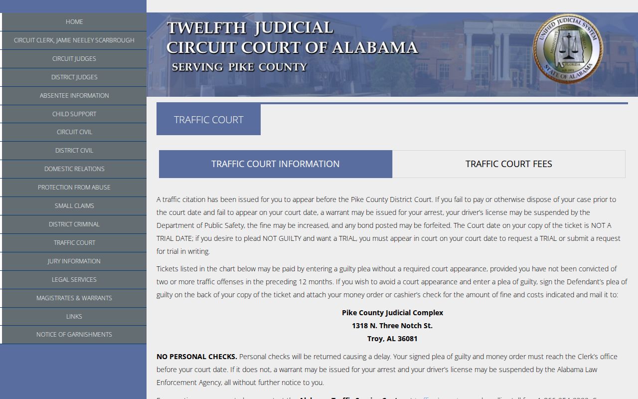 Pike County traffic court records and fine schedule