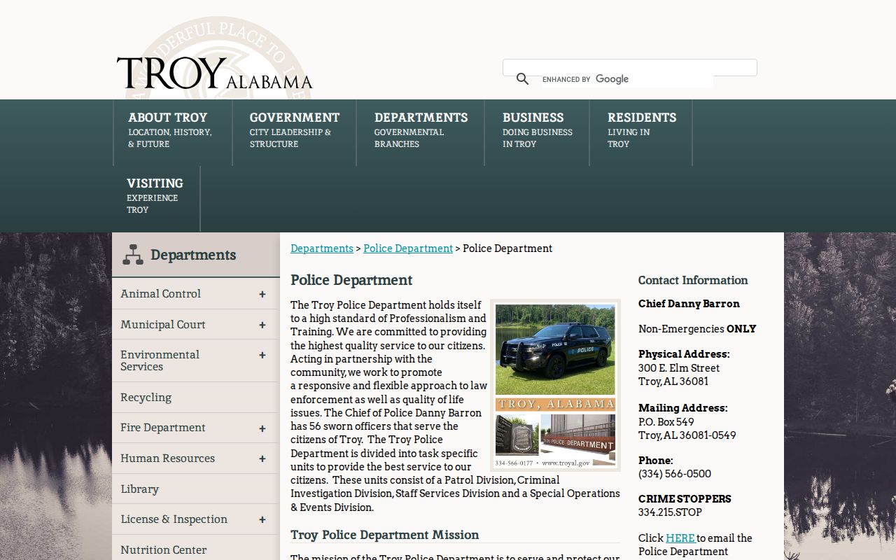 Pike County warrant search Troy Police Department contacts